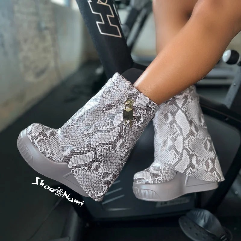 women's booties for springBROOK-1 Python Snake Grey