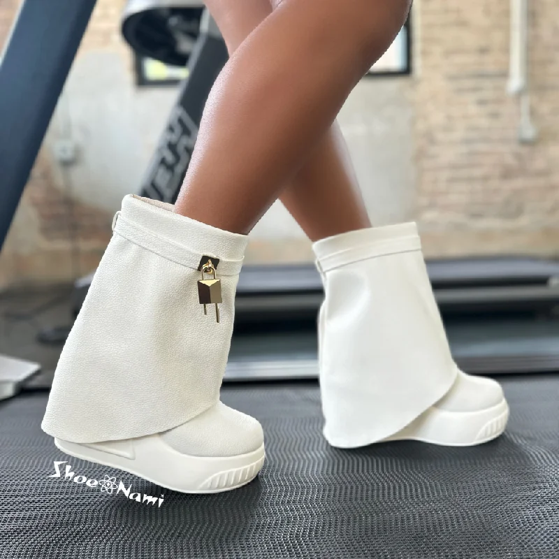 women's booties with quilted patternBROOK-1 White Faux Leather