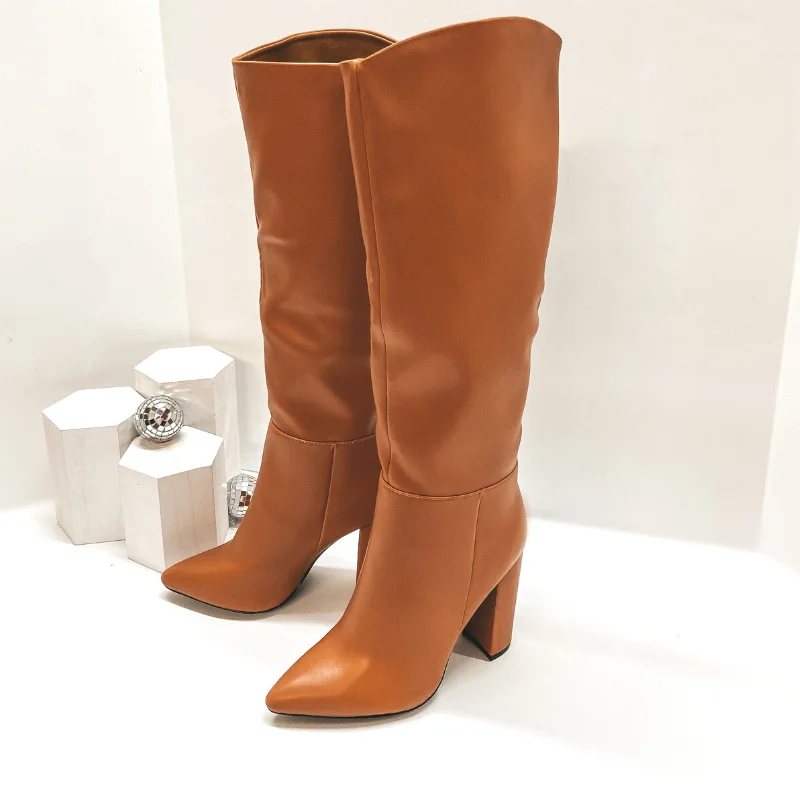 Women's tall boots with a velvet - covered heelNext Steps Heeled Slip On Boots in Cognac Women's tall boots with a velvet - covered heelNext Steps Heeled Slip On Boots in Cognac