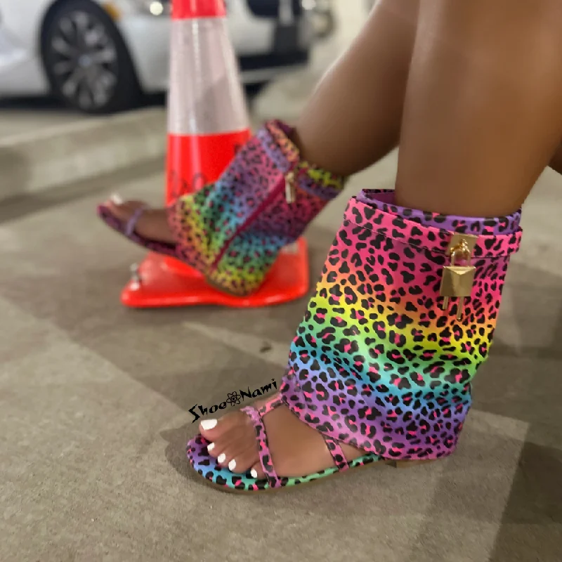 women's suede bootiesCARAMI Multi Leopard Print