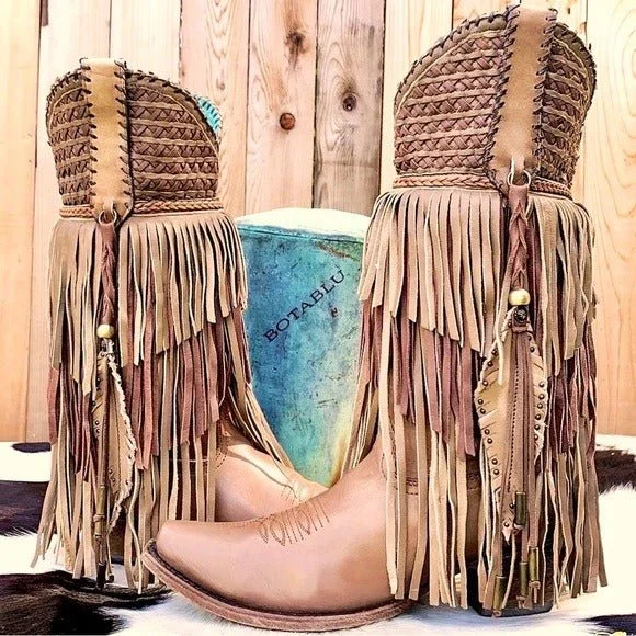 Women's leopard - print tall boots for a bold fashion statementCORRAL Fringe Feather Studded Tall Brown Tan Cowgirl Cowboy Western Boots Women's leopard - print tall boots for a bold fashion statementCORRAL Fringe Feather Studded Tall Brown Tan Cowgirl Cowboy Western Boots