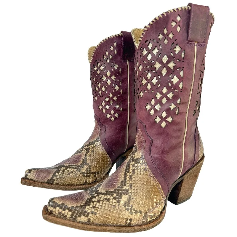 Women's tall boots with a cut - out side designCORRAL Python Exotic Brown Purple Western Cowgirl Boots Women's tall boots with a cut - out side designCORRAL Python Exotic Brown Purple Western Cowgirl Boots