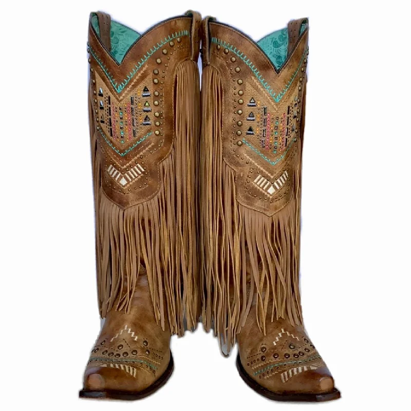 Women's tall boots with a rhinestone - embellished toeCORRAL Vintage Fringe Aztec Multicolor Swarovski Crystal Studded Tall Cowgirl Boots Women's tall boots with a rhinestone - embellished toeCORRAL Vintage Fringe Aztec Multicolor Swarovski Crystal Studded Tall Cowgirl Boots