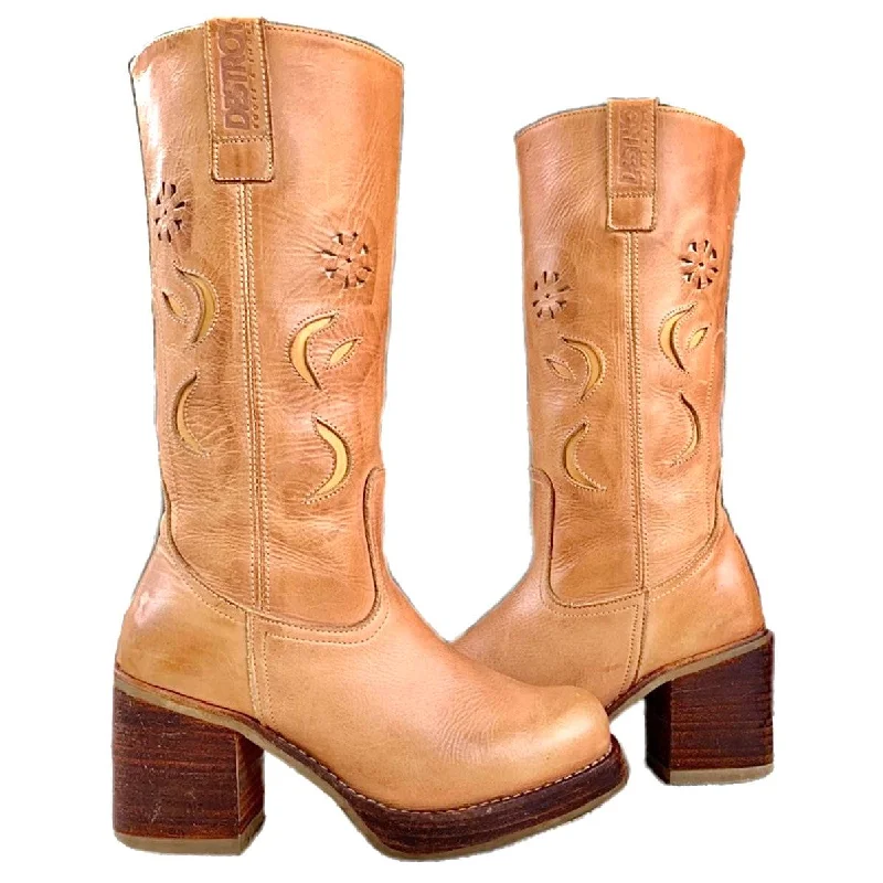 Women's stretchy tall boots for easy on - offDESTROY Vintage Y2K Platform Chunky Sole High Heel Tall Tan Brown Genuine Leather Boots Women's stretchy tall boots for easy on - offDESTROY Vintage Y2K Platform Chunky Sole High Heel Tall Tan Brown Genuine Leather Boots