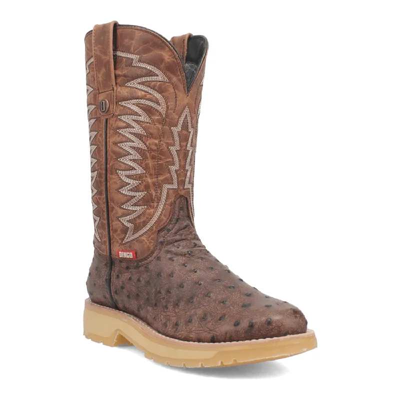 women's western boots for festivalsDingo Brown Ostrich Print Round Toe Western Boots for Men
