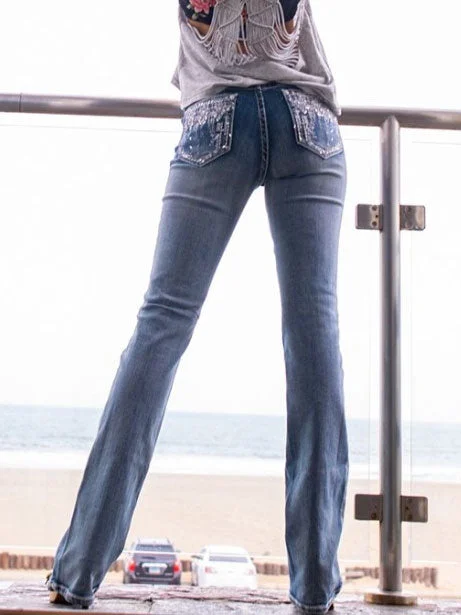 women's western boots for ridingGrace In LA EB-61300 Womens Aztec Embellished Easy Fit Bootcut Jeans