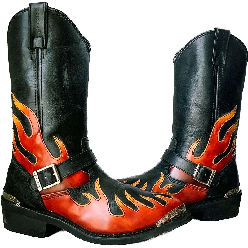 Women's tall boots with a buckle - strap and studsHARLEY-DAVIDSON Harness Flame Overlay Tall Leather Biker Moto Motorcycle Boots Women's tall boots with a buckle - strap and studsHARLEY-DAVIDSON Harness Flame Overlay Tall Leather Biker Moto Motorcycle Boots