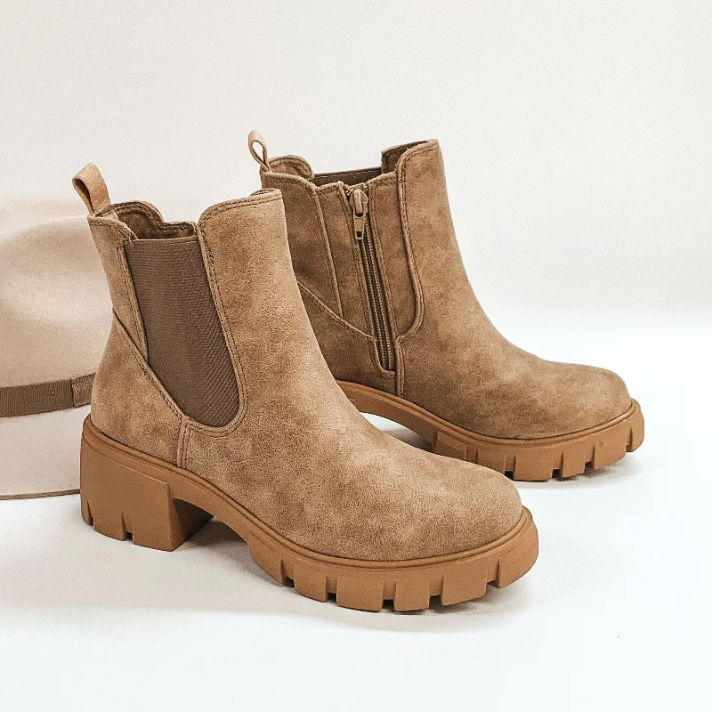 women's booties for casual wearVery G | Coffee Shop Date Heeled Booties in Taupe