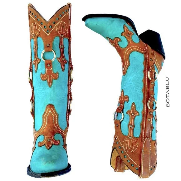Women's non - slip tall boots for safety on iceJ.B. DILLON Turquoise Brown Leather Studded Tall Knee High Cowgirl Western Boots Women's non - slip tall boots for safety on iceJ.B. DILLON Turquoise Brown Leather Studded Tall Knee High Cowgirl Western Boots