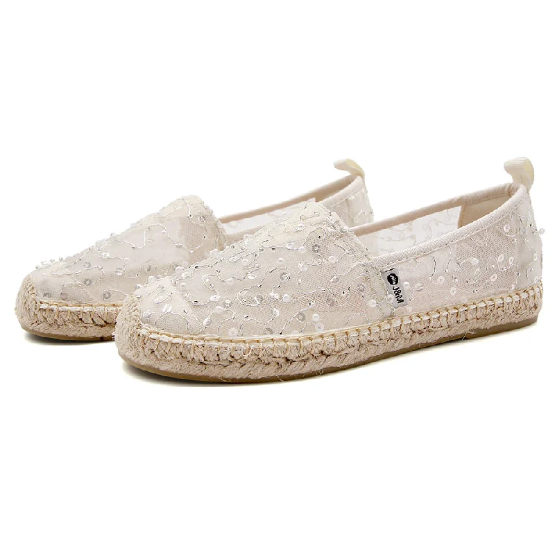 Women's zip - front snowboots for easy on and offHandmade Women’s Slip-On Espadrille Mesh Loafers Flats in White-05710W