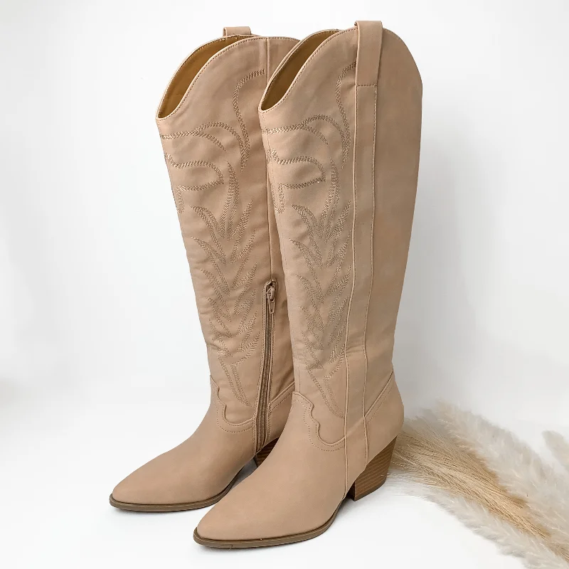 Women's tall boots with a braided - leather detailRodeo Ready Knee High Western Stitch Boots in Nude Women's tall boots with a braided - leather detailRodeo Ready Knee High Western Stitch Boots in Nude