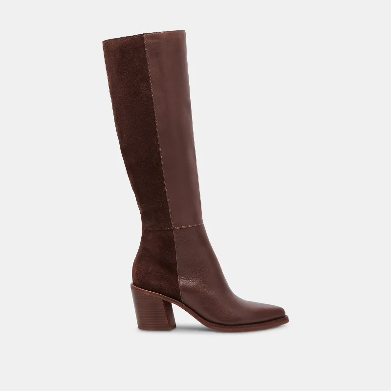 women's booties with embroideryKRISTY BOOTS CHOCOLATE LEATHER