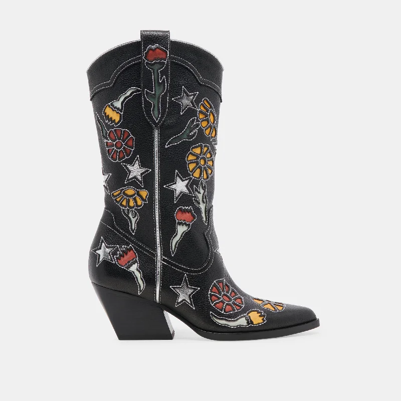 women's booties with block heelLASSIE BOOTS BLACK MULTI LEATHER