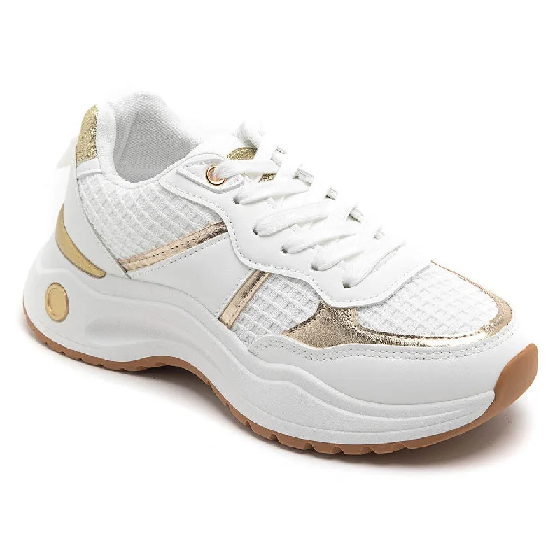 Women's moisture - wicking chunky boots to keep feet dryLILAH WHITE AND GOLD CHUNKY TRAINERS Women's moisture - wicking chunky boots to keep feet dryLILAH WHITE AND GOLD CHUNKY TRAINERS