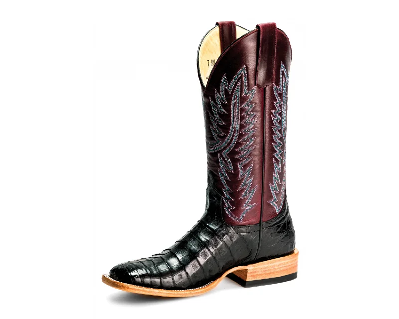 women's moto boots for winterMacie Bean Ladies Black Caiman Square Toe Boots M2002