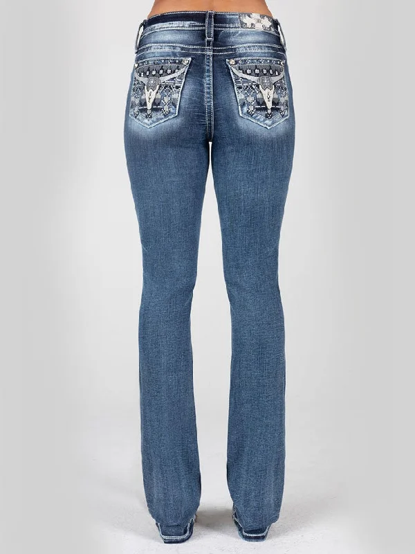 women's waterproof moto bootsMiss Me M9236SB Womens Mid Rise Bootcut Jeans Medium Blue