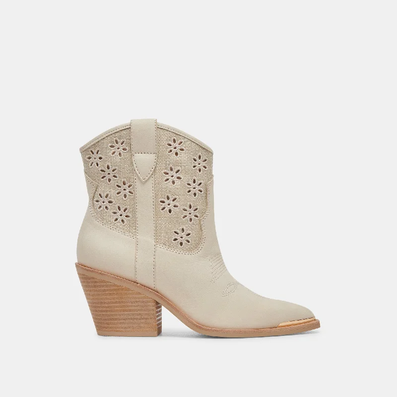 women's booties for knee supportNASHE BOOTIES OATMEAL FLORAL EYELET
