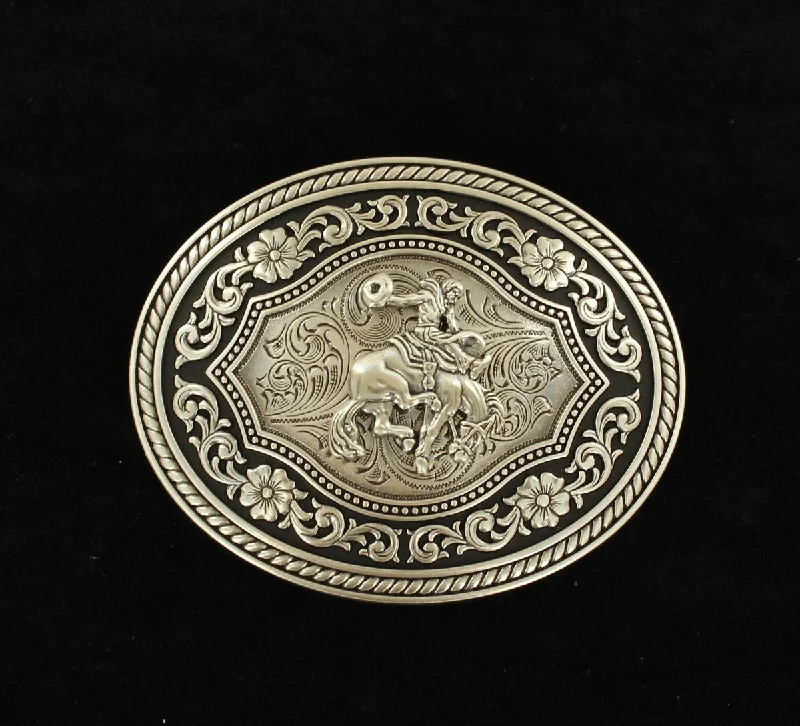 women's moto boots with low heelNocona Antiqued Silver Saddle Bronc Belt Buckle