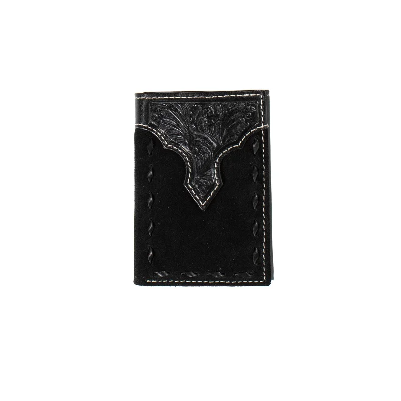women's cowboy boots with embroideryNocona Black Roughout Trifold Wallet