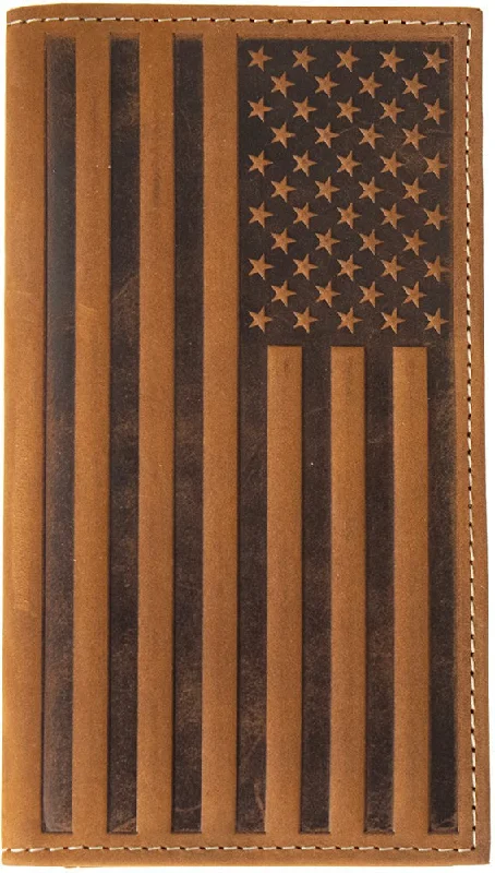 women's platform moto bootsNocona Brown Embossed Flag Rodeo Wallet