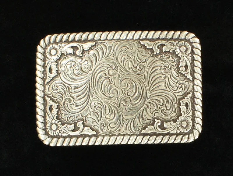 women's western boots for fashionNocona Silver Engraved Buckle with Rope Edge