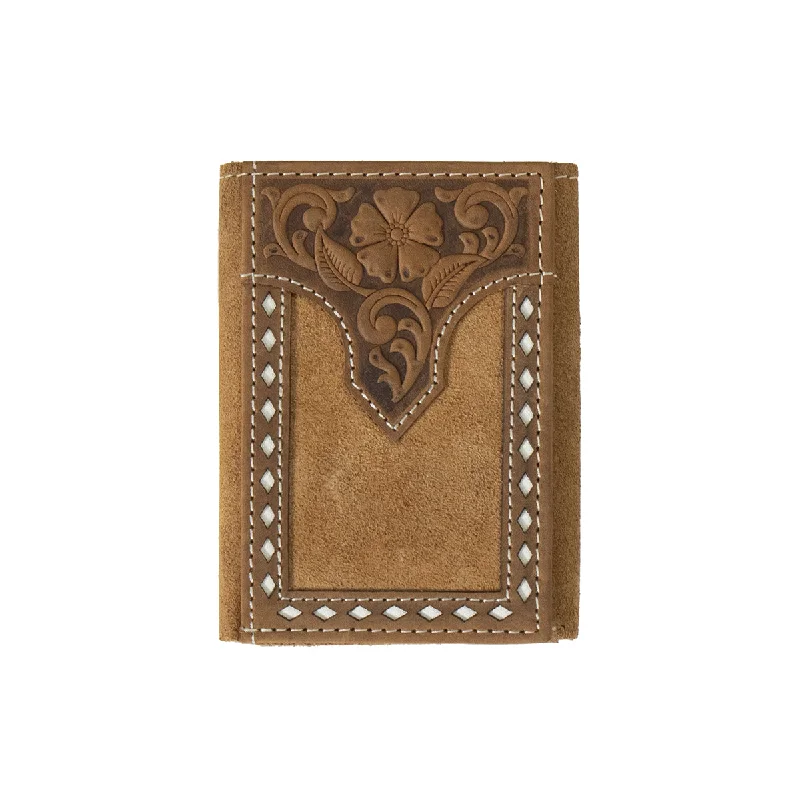 women's western boots with comfort insolesNocona Tan Roughout Leather White Buckstitched Trifold Wallet