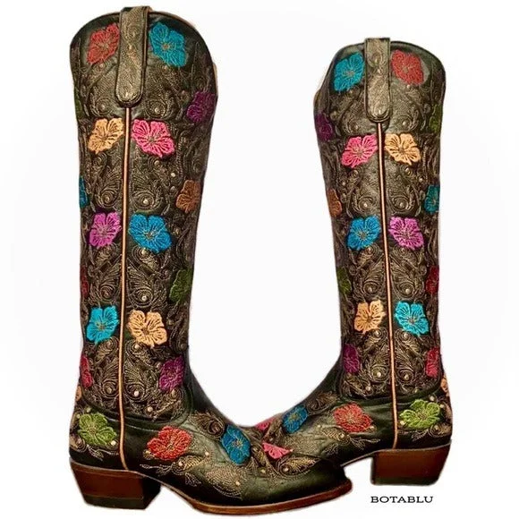 Women's tall boots with a wedge heel and elastic insertsOLD GRINGO Loriel Tall 17” Floral Flowers Knee High Cowgirl Cowboy Western Boots Women's tall boots with a wedge heel and elastic insertsOLD GRINGO Loriel Tall 17” Floral Flowers Knee High Cowgirl Cowboy Western Boots