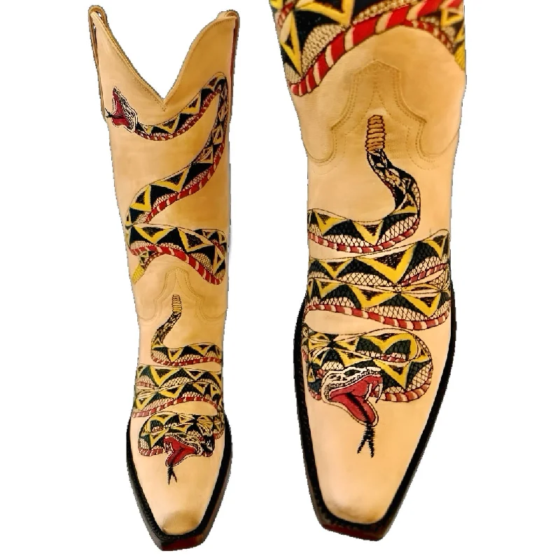 Women's tall boots with a ruffled - cuff designOLD GRINGO Tattoo Snake M286-1 Black Red Women’s Cowboy Boots Women's tall boots with a ruffled - cuff designOLD GRINGO Tattoo Snake M286-1 Black Red Women’s Cowboy Boots