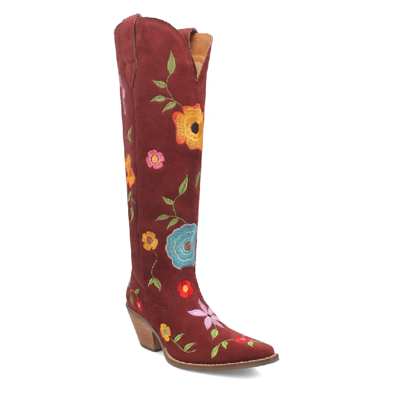women's booties with zippersOnline Exclusive | Dingo | Flower Power Suede Boot in Burgundy **PREORDER