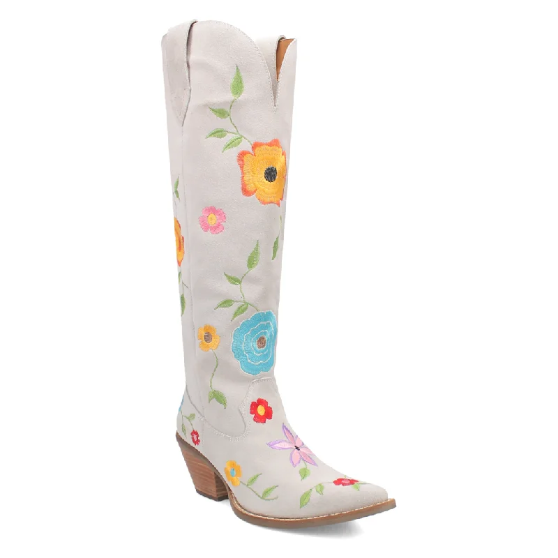 women's booties for urban styleOnline Exclusive | Dingo | Flower Power Suede Boot in White **PREORDER