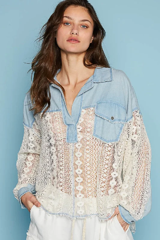 women's cowboy boots with square toePOL Women's Denim and Lace Top