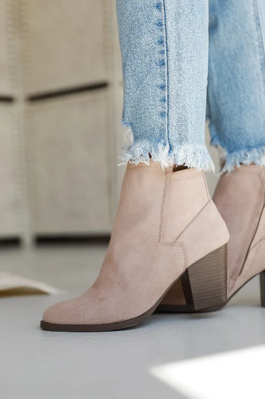 women's booties with sock-like fitFINAL SALE - Right This Way Taupe Booties