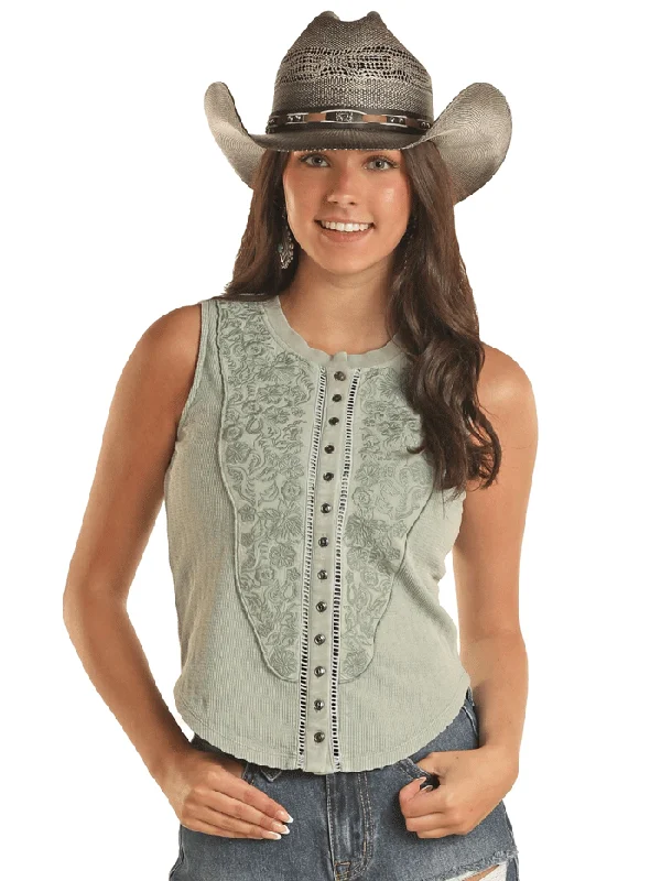 women's cowboy boots with square toeRock & Roll Denim BW20T03302-GRN Womens Embroidered Floral Tank Jade Green