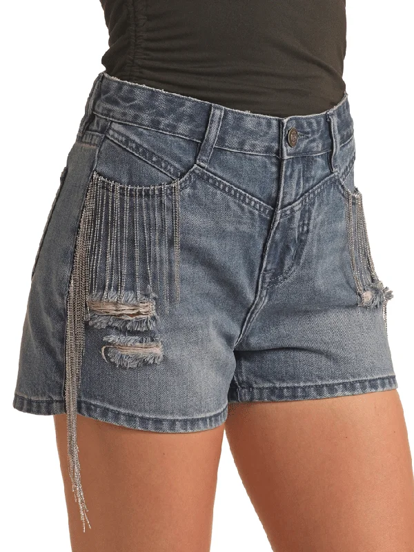 women's suede western bootsRock & Roll Denim BW68D03556 Womens High Rise Chain Fringed Shorts Denim