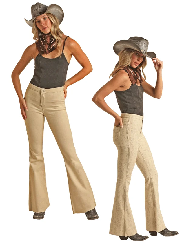 women's snake print western bootsRock & Roll Denim BW6PD03531 Womens Reversible Button Flare Pant Boot Stitch Natural