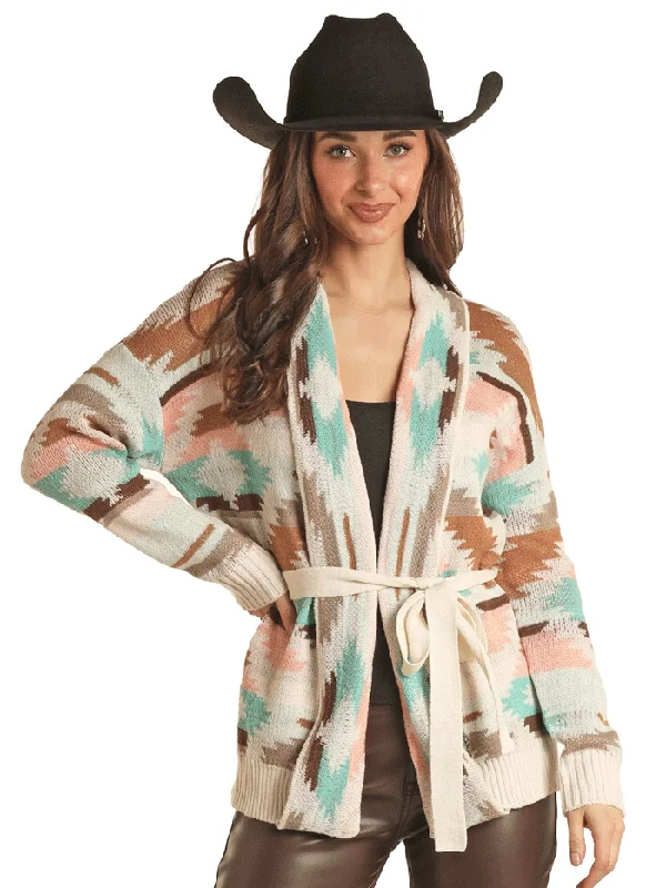 women's moto boots for winterRock & Roll Denim BW95T02722 Womens Aztec Belted Cardigan Natural