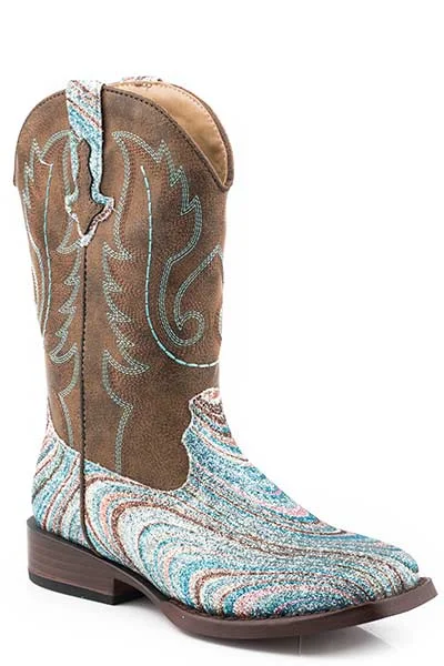 women's western boots with roper heelRoper Footwear Turquoise Swirl Glitter Square Toe Boots with Brown Tops for Children women's western boots with roper heelRoper Footwear Turquoise Swirl Glitter Square Toe Boots with Brown Tops for Children