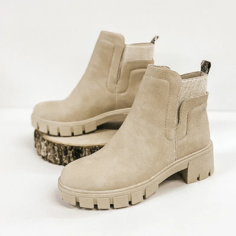 women's ankle bootiesSeason Premiere Slip On Chunky Heel Booties in Stone