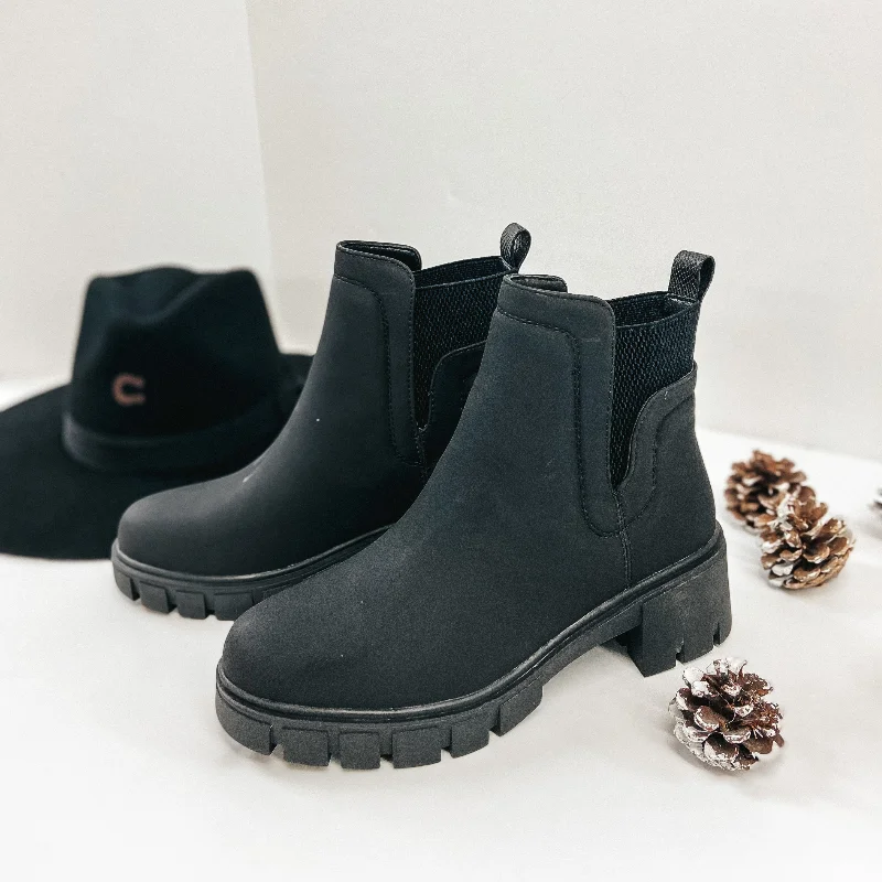 women's booties with bucklesSeason Premiere Slip On Chunky Heel Booties in Black