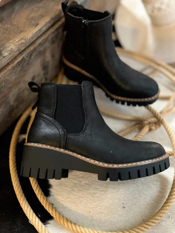 women's booties with over-the-knee lookStomping In Pasadena Black Booties