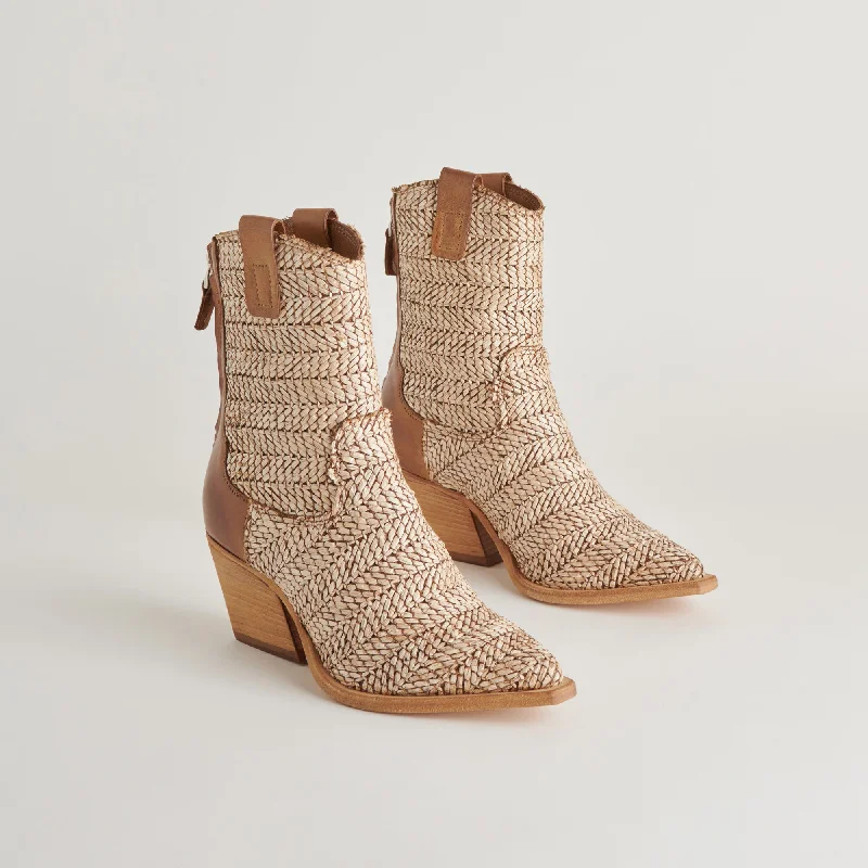women's booties with unique strapsTEXIN BOOTIES BROWN MULTI RAFFIA