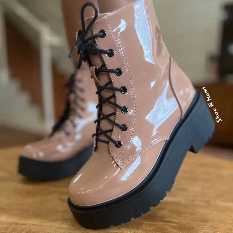 leather women bootiesTOON-22 Camel Patent