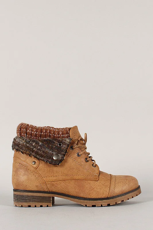 women's booties with platformSweater Collar Lace Up Ankle Boots