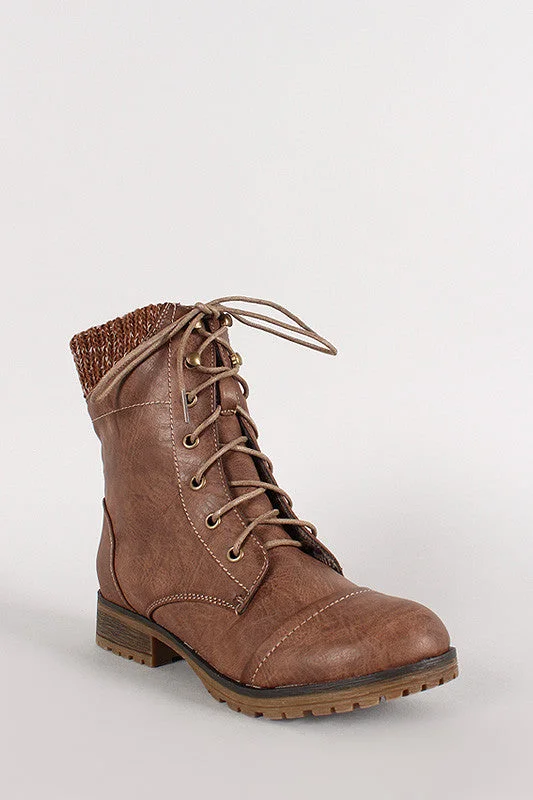women's booties with tassel detailSweater Collar Military Lace Up Boot