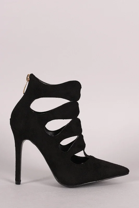 women's booties for officeVegan Suede Cut Out Pointy Toe Stiletto Heels