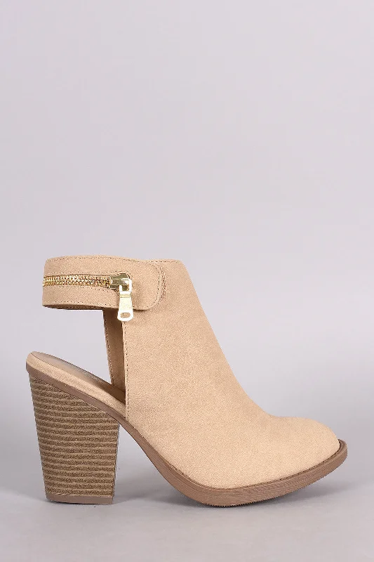 women's booties with ankle strapSoda Zipper Trim Chunky Heel Booties