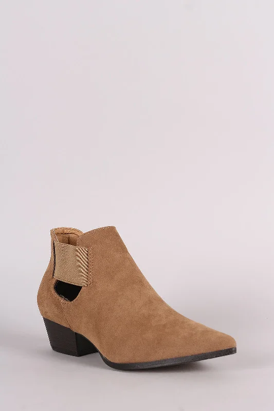 women's booties with pull-on tabsSuede Pointy Toe Elastic Gore Western Booties