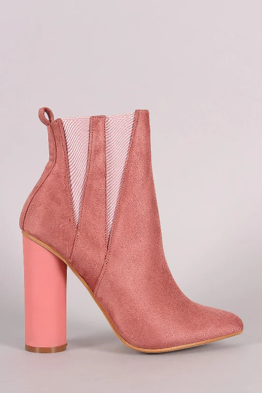 women's booties with elastic sidesSuede Pointy Toe Round Heeled Ankle Boots