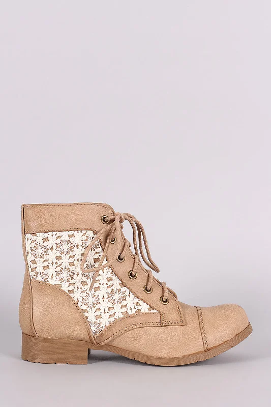 women's booties for wide calvesSoda Lace Inset Combat Lace-Up Booties