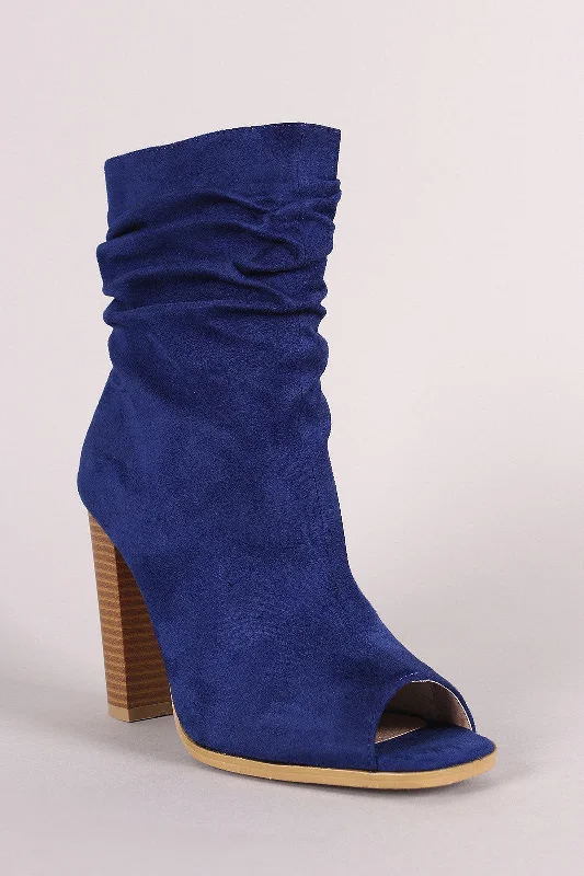 women's booties for casual wearSuede Slouchy Peep Toe Chunky Heeled Ankle Boots